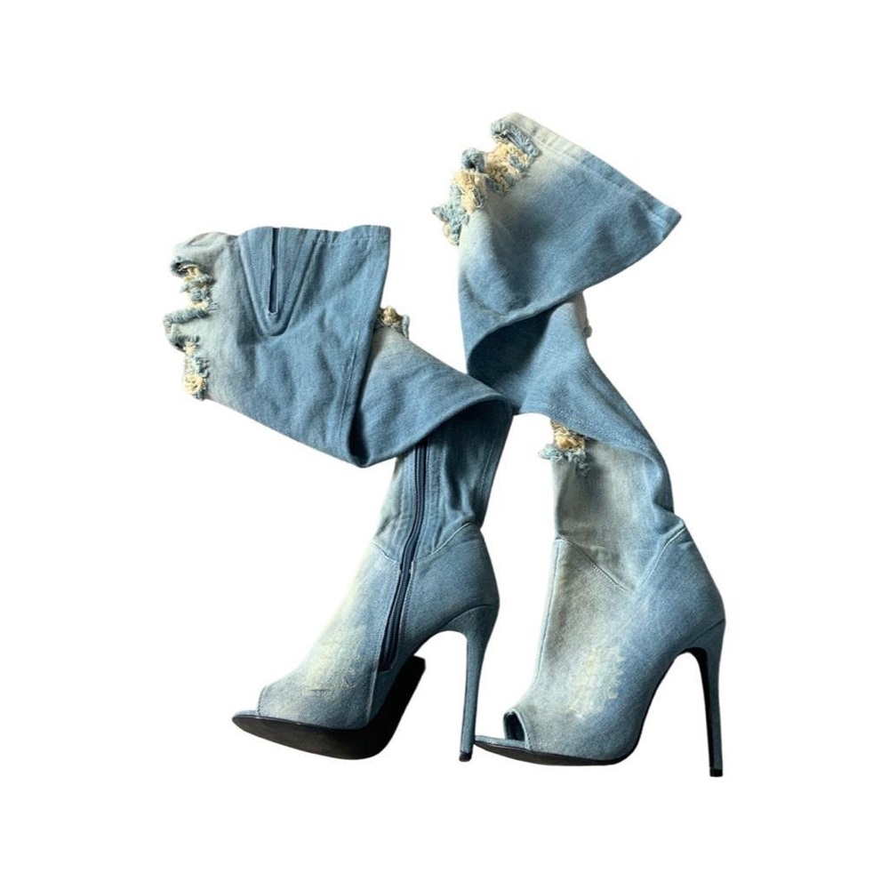 Privileged Jean Peep-toe Knee-High Boots